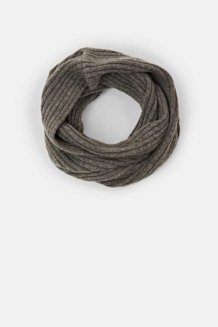Sciarpa ad anello in maglia a coste, misto lana, MEDIUM GREY, detail image number 0