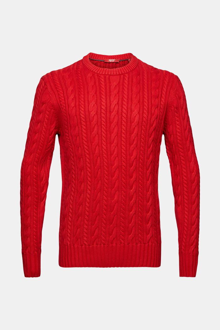 Maglione in cotone a maglia intrecciata, DARK RED, detail image number 6