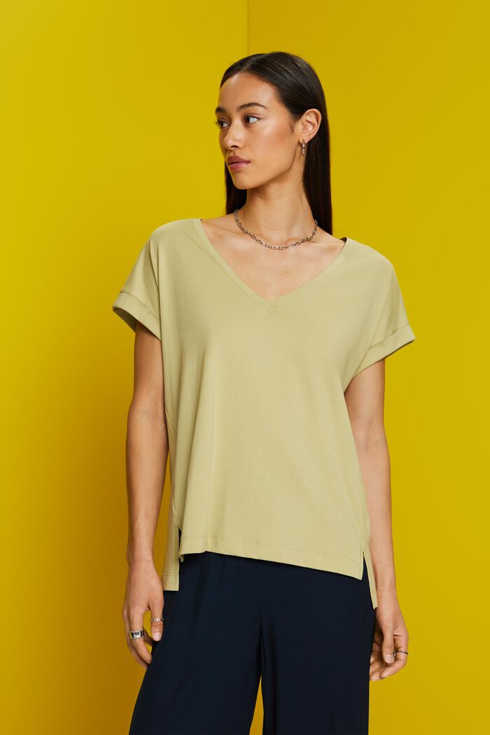T-shirt con scollo a V, PASTEL GREEN, detail image number 0