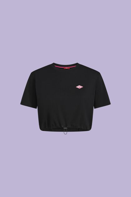 T-shirt cropped in jersey di cotone con logo
