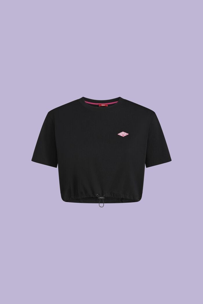 T-shirt cropped in jersey di cotone con logo, BLACK, detail image number 5