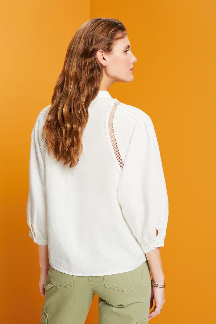 Blusa in tessuto in lino, OFF WHITE, detail image number 3