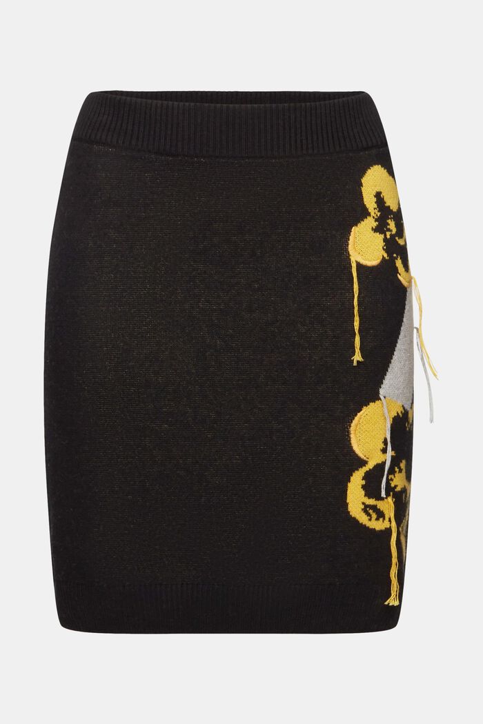 Minigonna in maglia con motivo jacquard floreale, BLACK, detail image number 6