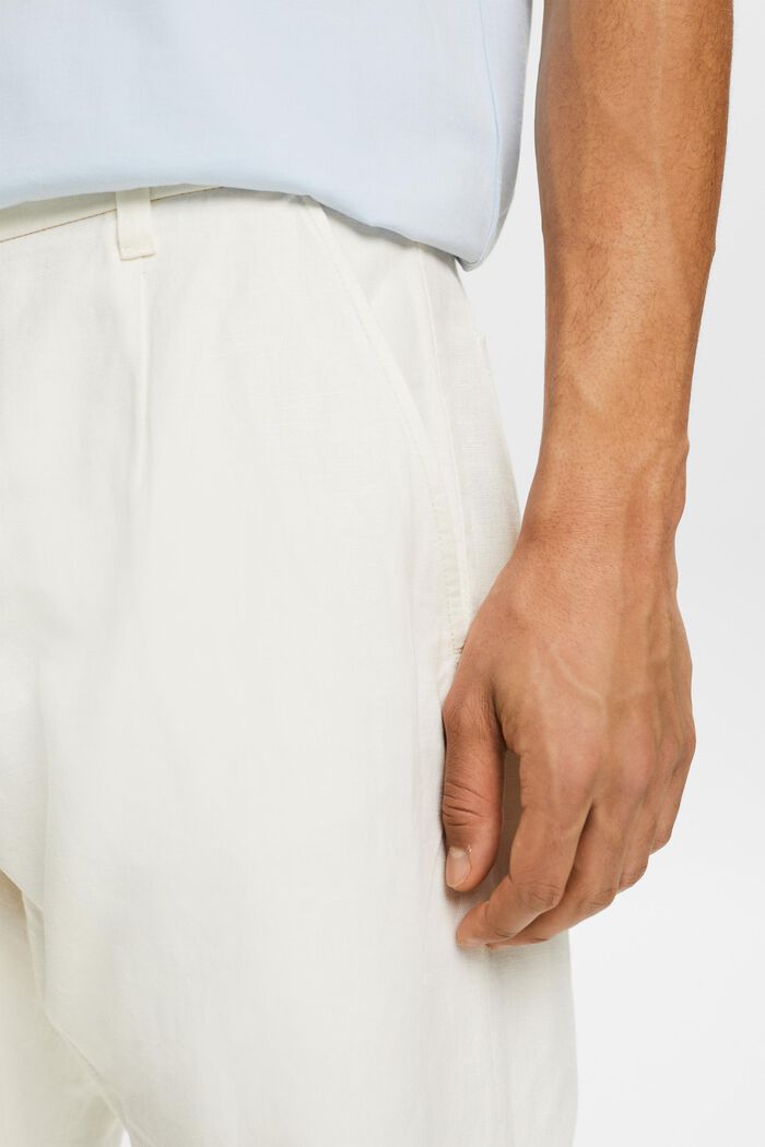 Pantaloni dritti in lino e cotone, OFF WHITE, detail image number 4