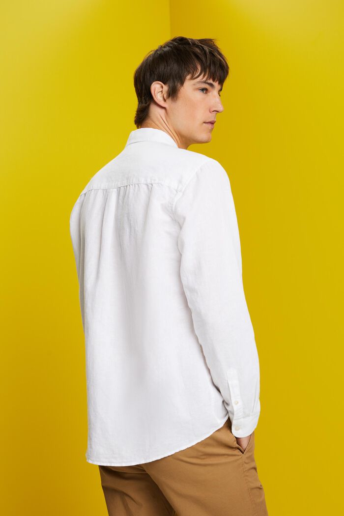 Camicia button-down in misto cotone e lino, WHITE, detail image number 3