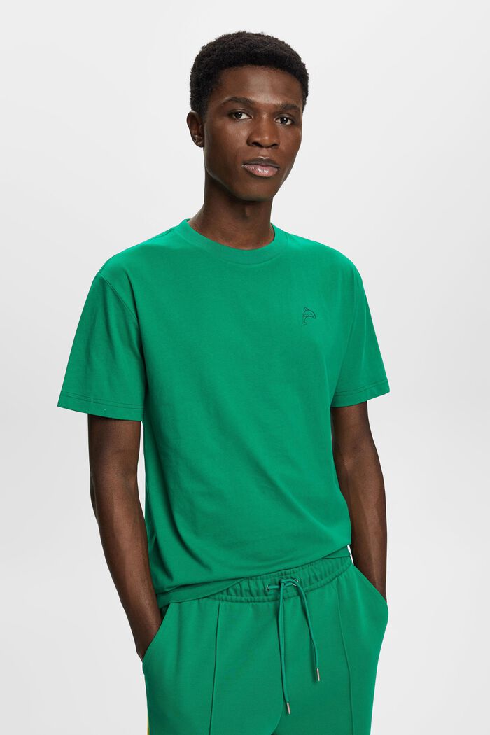 T-shirt in cotone con stampa di delfino, GREEN, detail image number 0