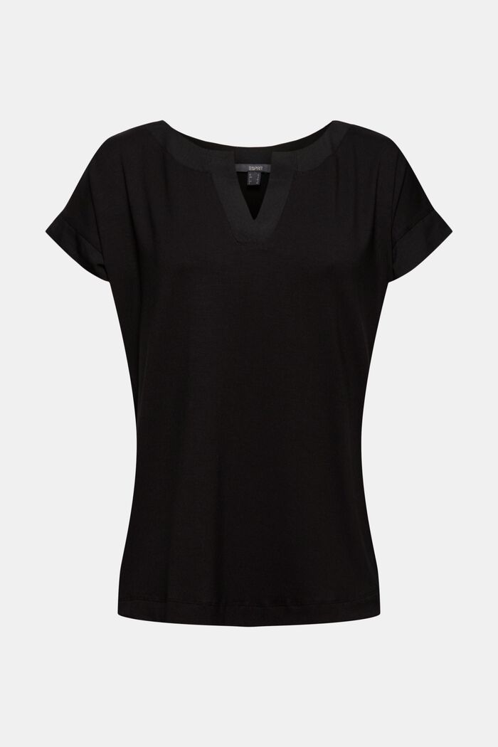 T-shirt con lyocell e dettagli in chiffon, BLACK, detail image number 0