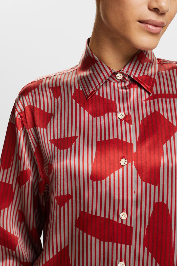 Camicia con bottoni in seta stampata, DARK RED, detail image number 2