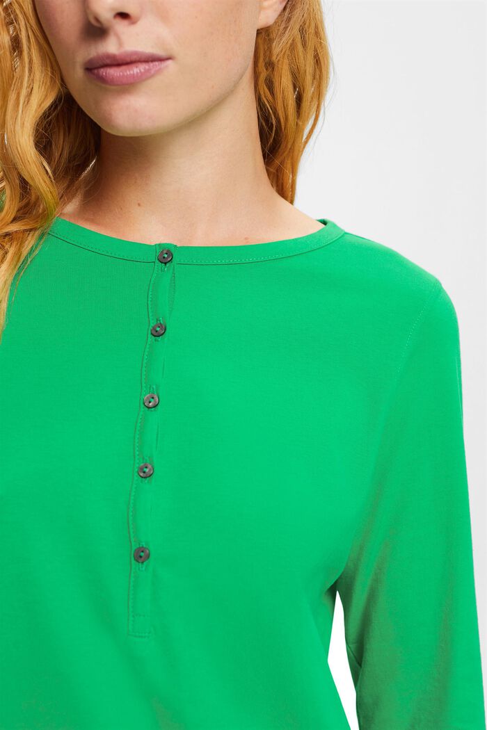 Top in cotone con scollo henley, GREEN, detail image number 1