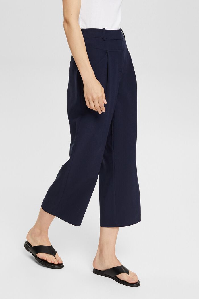 Pantaloni culotte a vita alta con pieghe in vita, NAVY, detail image number 0