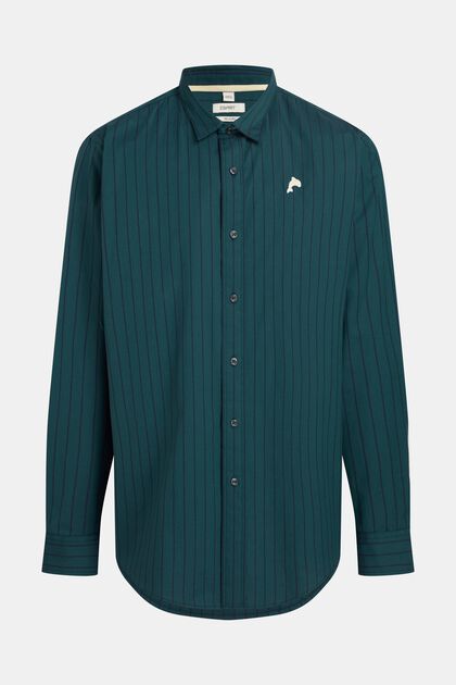 Maglia relaxed fit in popeline a righe, TEAL BLUE, overview