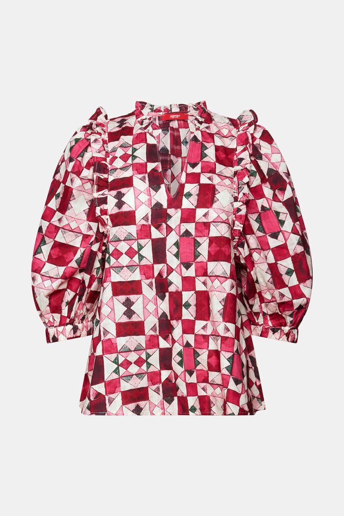 Blusa in tessuto dobby di cotone con arricciature, PINK FUCHSIA, detail image number 6