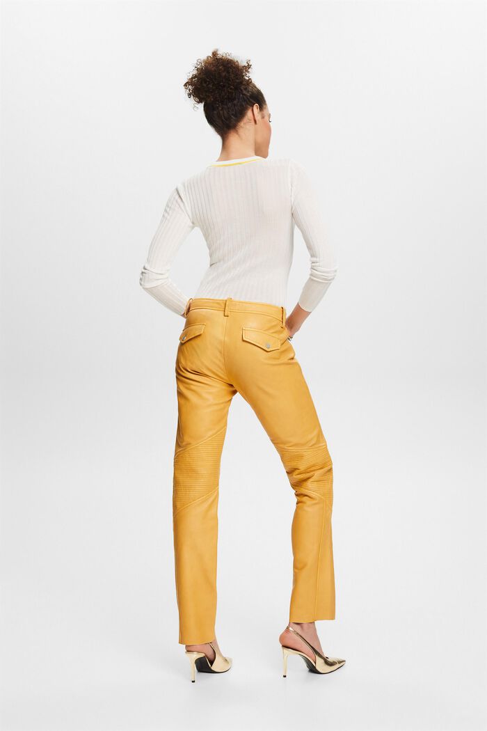 Pantaloni in pelle a vita media, straight fit, BEIGE, detail image number 2