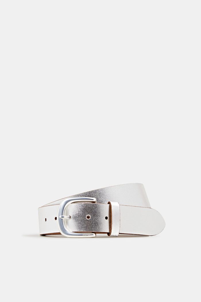 Cintura larga in pelle con effetto metallizzato, SILVER, overview