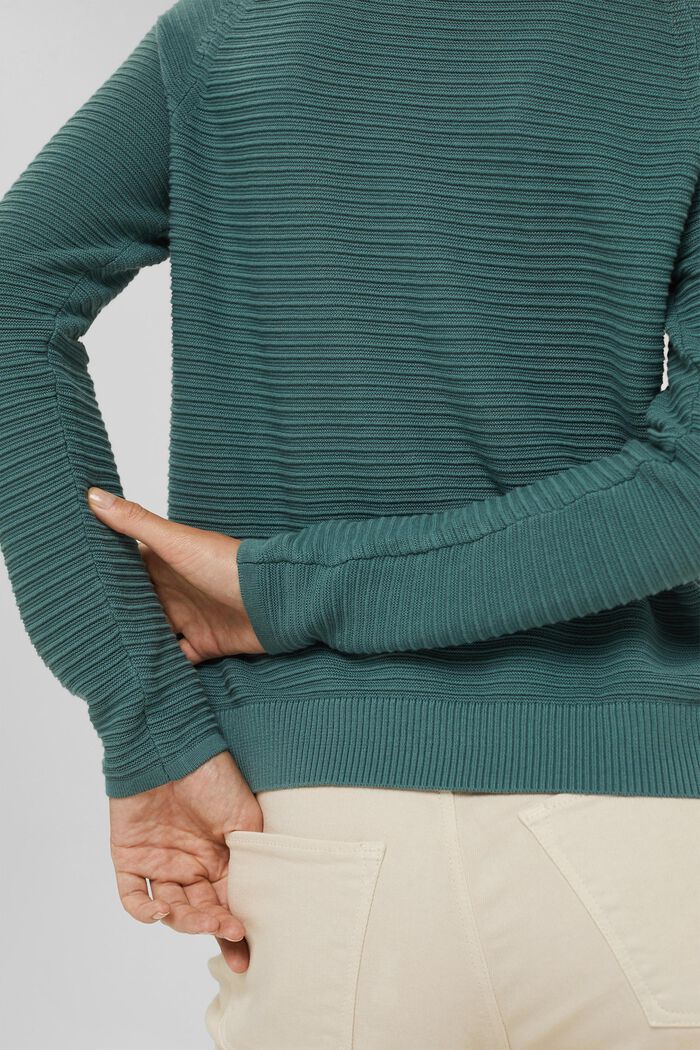 Pullover con struttura a coste, cotone biologico, TEAL BLUE, detail image number 5