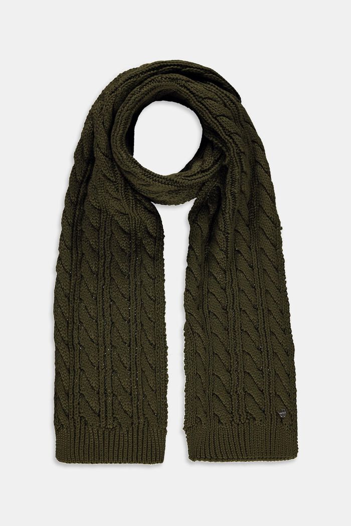 Sciarpa in maglia di misto cotone, KHAKI GREEN, overview
