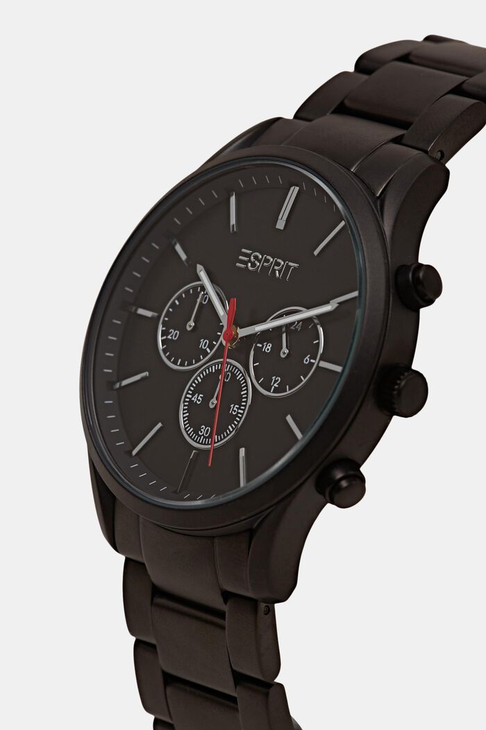 Cronografo in acciaio inossidabile con cinturino a maglie, BLACK, detail image number 1