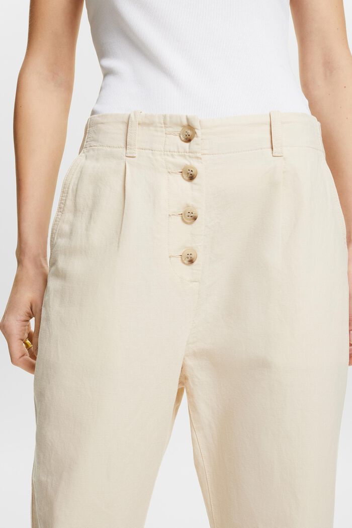 Pantaloni in cotone e lino con fila di bottoni, CREAM BEIGE, detail image number 4