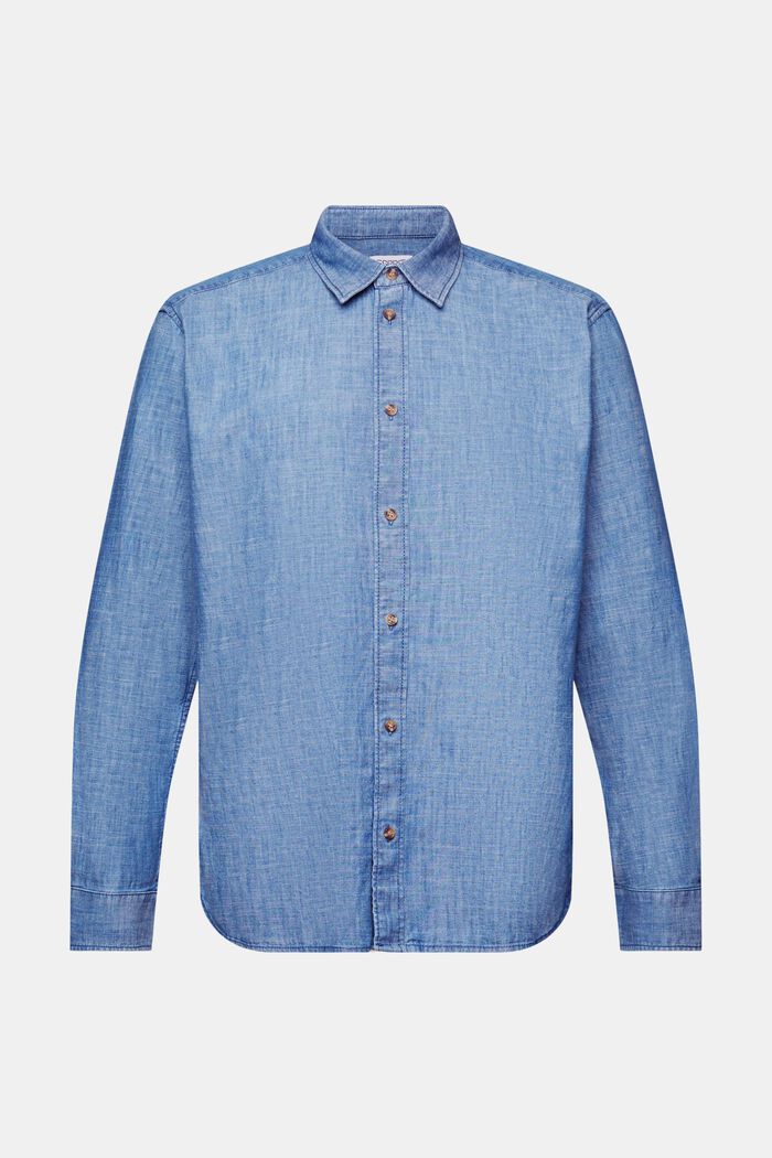 Camicia in chambray con colletto button down, BLUE MEDIUM WASHED, detail image number 7