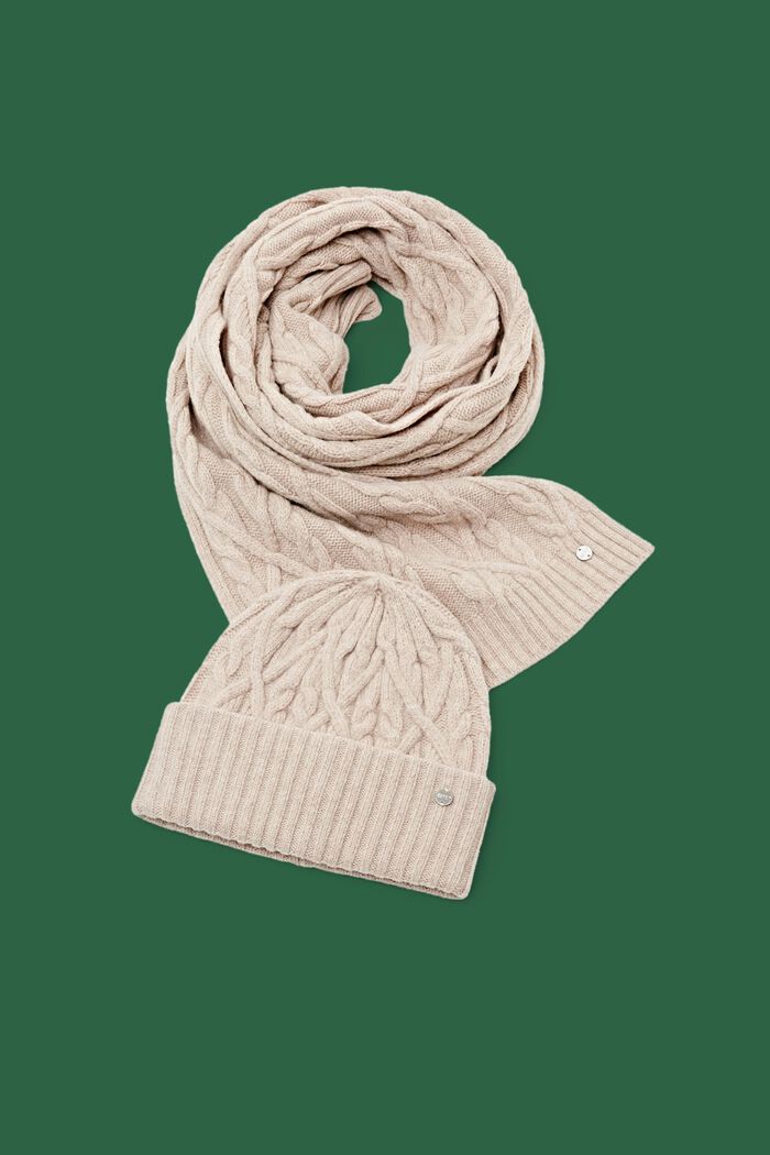 Set regalo con berretto e sciarpa in misto lana, BEIGE, detail image number 0