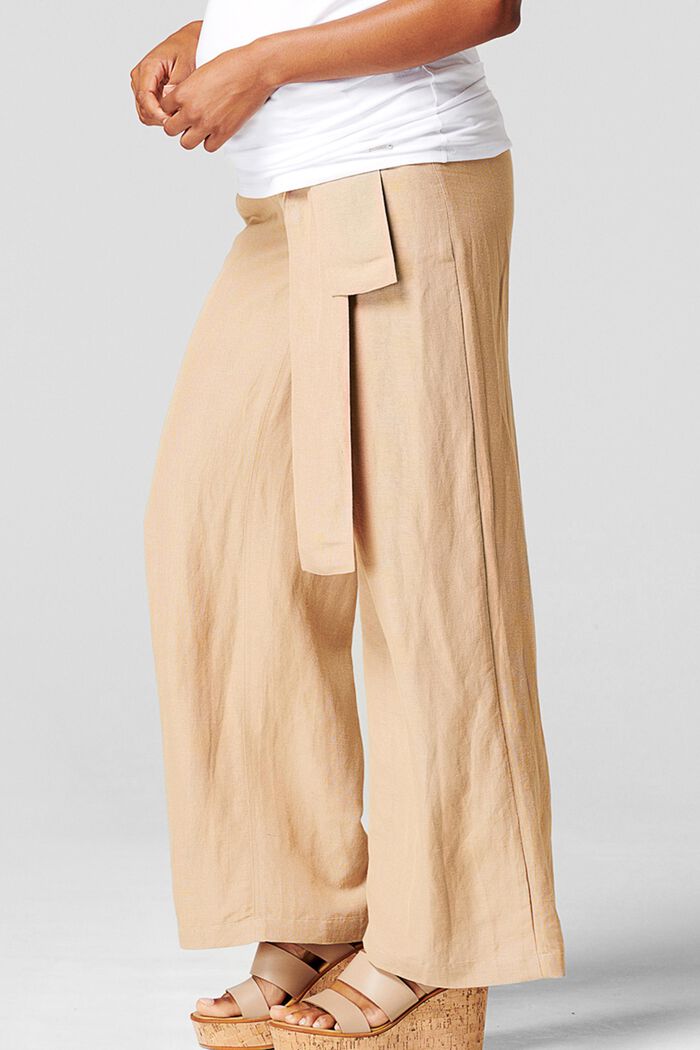 In misto lino: pantaloni con fascia premaman, SAND, detail image number 3