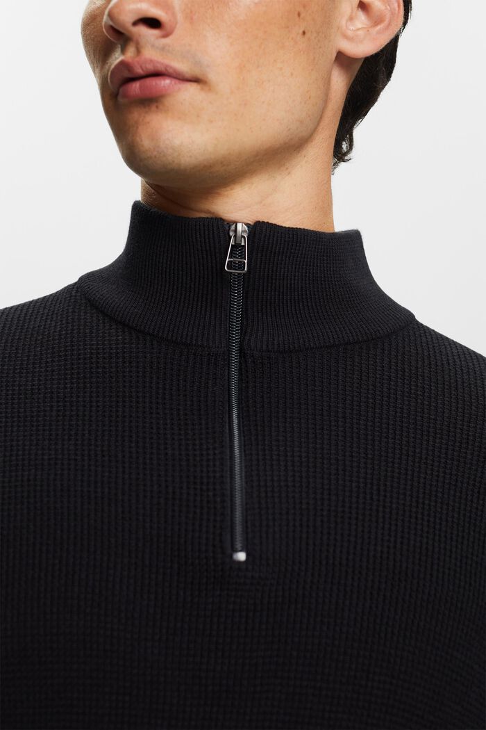 Troyer in cotone con zip, BLACK, detail image number 2
