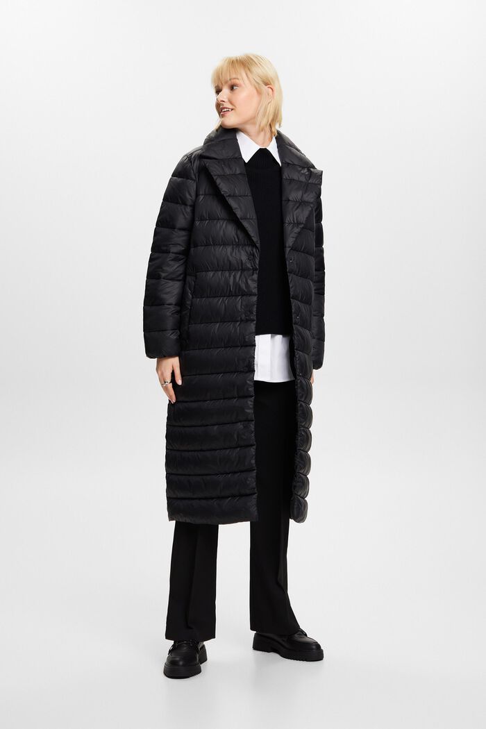 Riciclato: cappotto trapuntato con risvolto, BLACK, detail image number 0