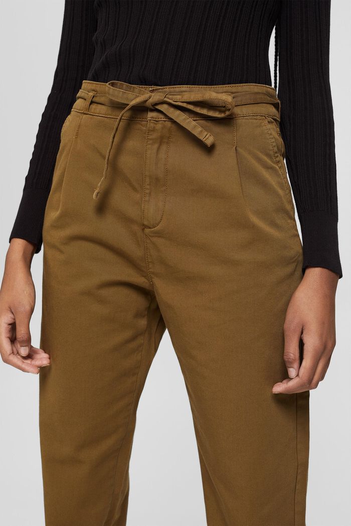 Pantaloni con pieghe in vita e cintura, cotone Pima, KHAKI GREEN, detail image number 0