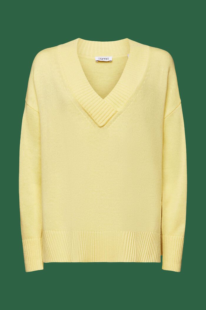 Pullover con scollo a V in misto lana e cashmere, LIME YELLOW, detail image number 5