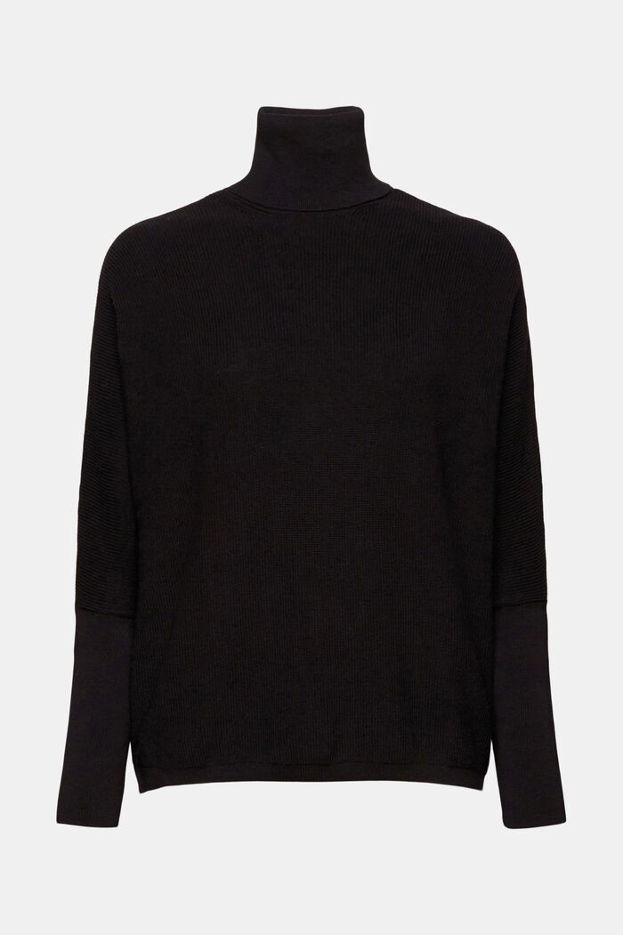 Pullover dolcevita con maniche a pipistrello in maglia a coste, BLACK, detail image number 6