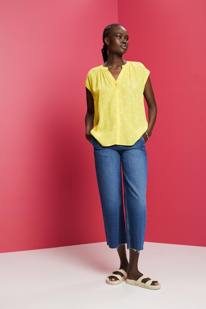 Blusa a maniche corte con stampa, LIGHT YELLOW, detail image number 4