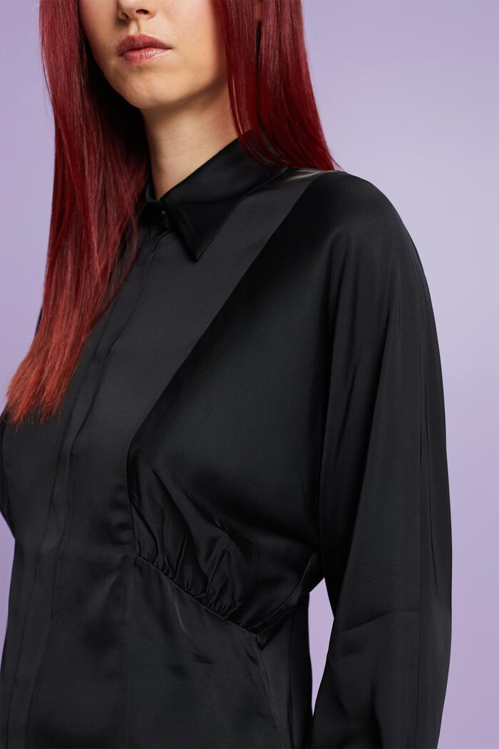Blusa in raso con balza drappeggiata, BLACK, detail image number 1