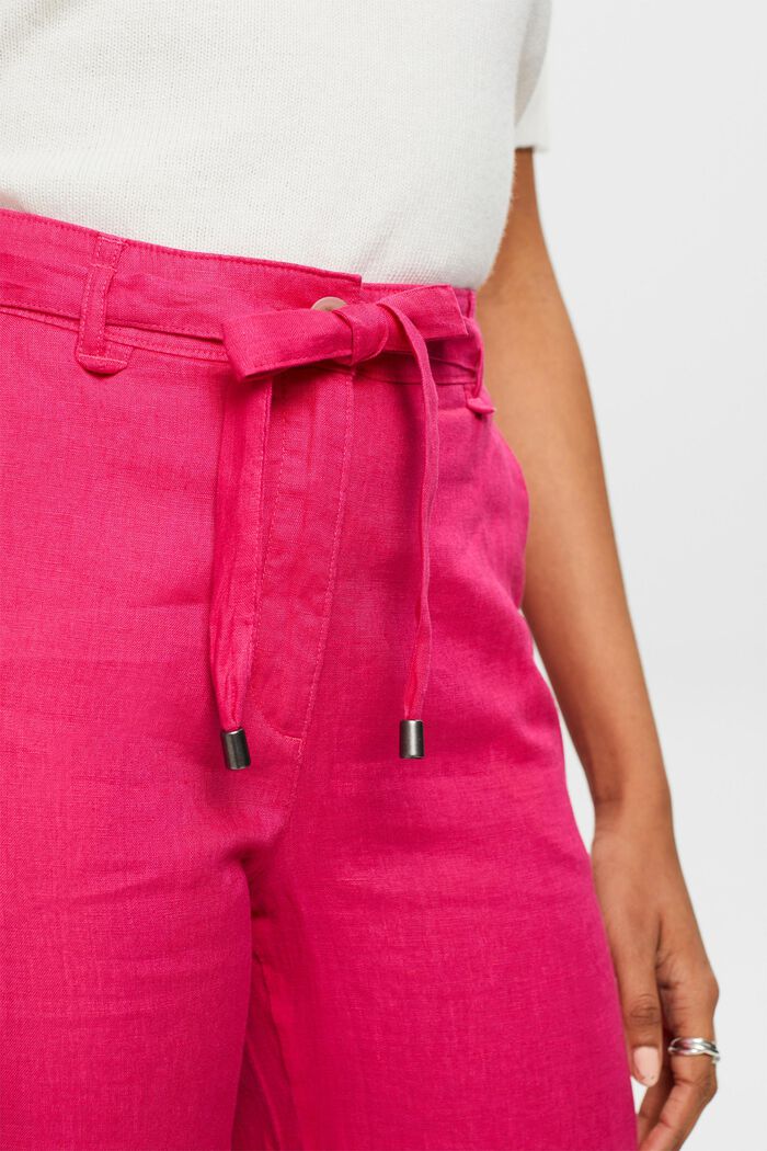 Pantaloni con cintura in lino a gamba larga, PINK FUCHSIA, detail image number 4
