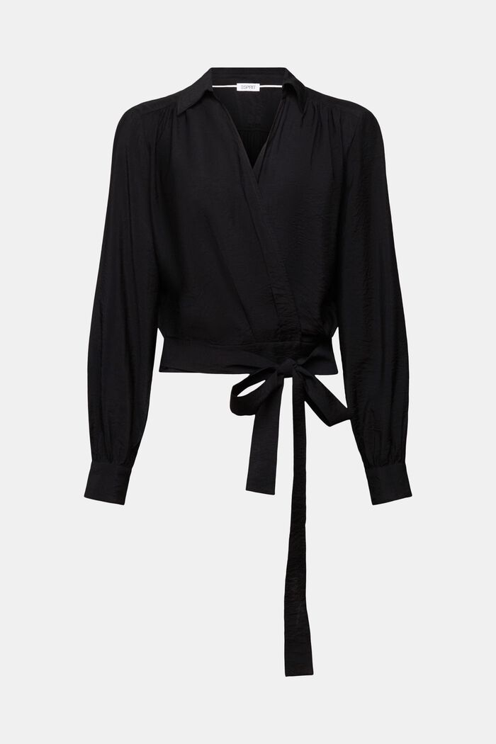 Blusa incrociata con arricciature, BLACK, detail image number 5