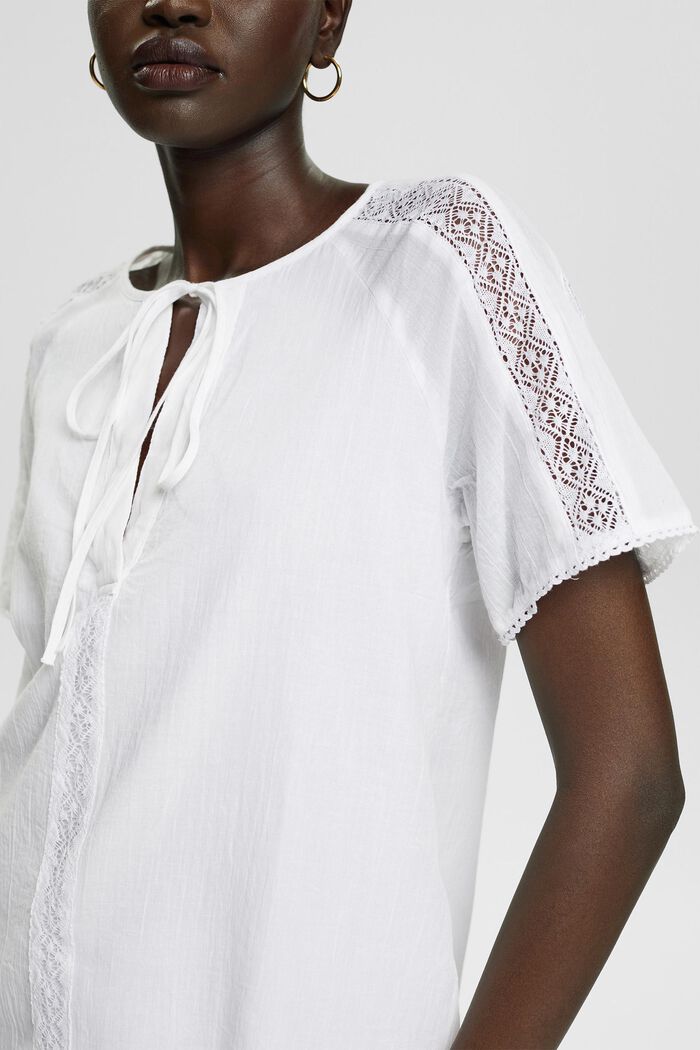 Blusa con pizzo, WHITE, detail image number 2