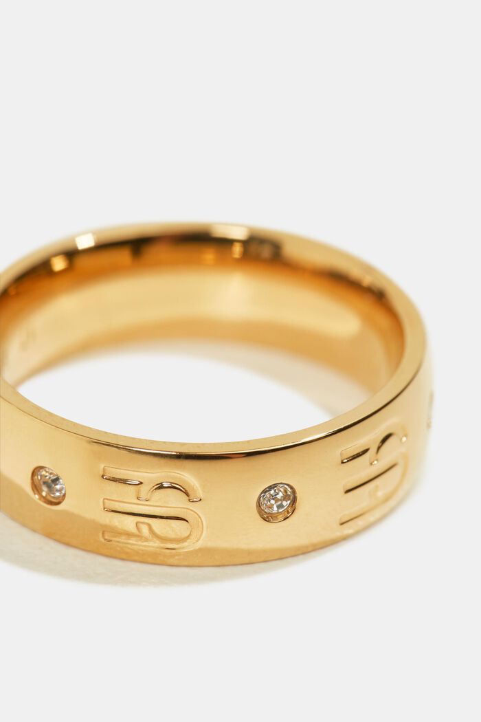 Anello in acciaio inossidabile dorato con monogramma, GOLD, detail image number 1