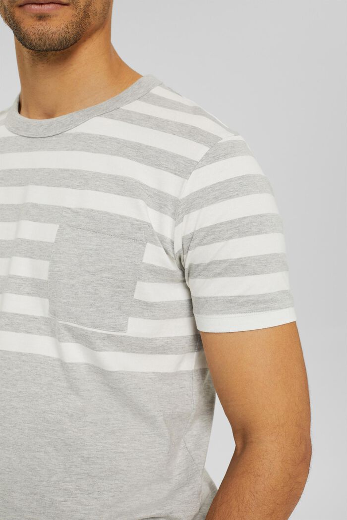 T-shirt in jersey a righe con tasca, LIGHT GREY, detail image number 1