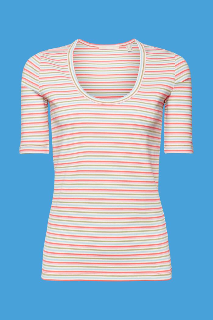 T-shirt a righe in jersey di cotone, CORAL ORANGE, detail image number 6