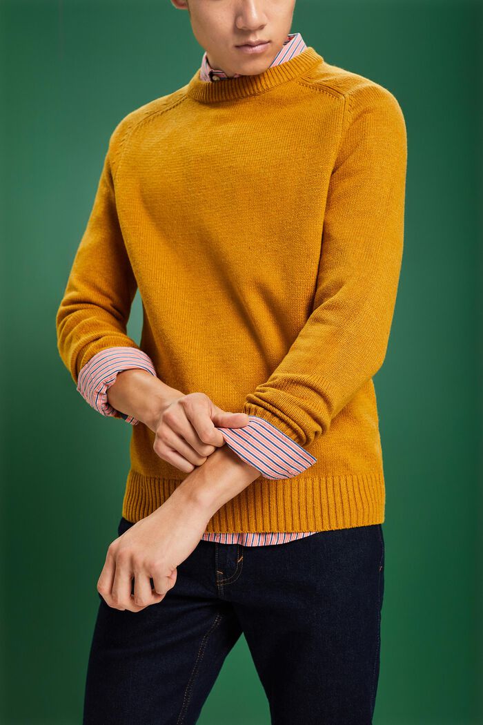 Pullover girocollo a neps, AMBER YELLOW, detail image number 2
