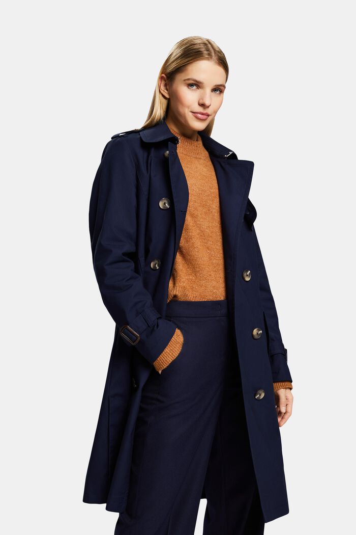Trench a doppio petto con cintura, NAVY, detail image number 0