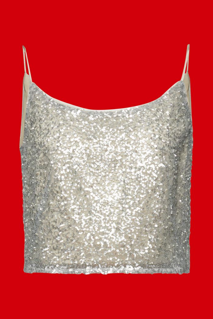 Top accorciato con paillettes scintillanti, DUSTY GREEN, detail image number 6