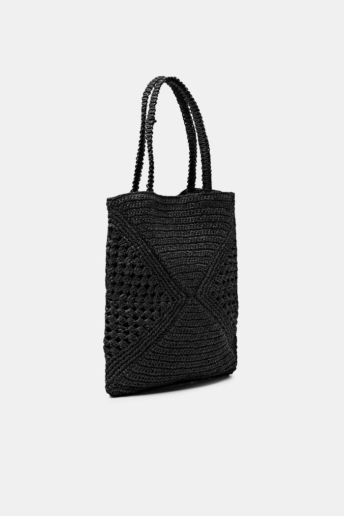 Tote Bag in rafia, BLACK, detail image number 3