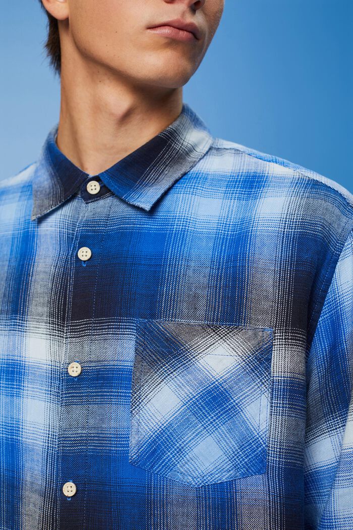 Camicia in tartan a quadri di misto cotone e canapa, BLUE, detail image number 2