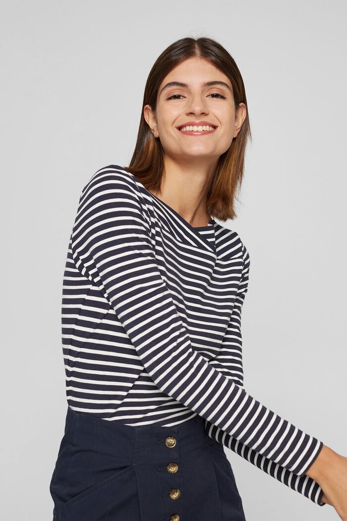 In TENCEL™ e misto modal: maglia a righe, NAVY, detail image number 0
