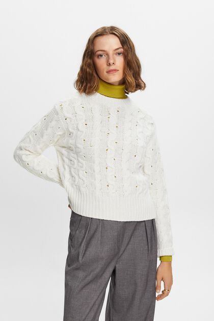 Pullover in maglia intrecciata, misto lana e cachemire