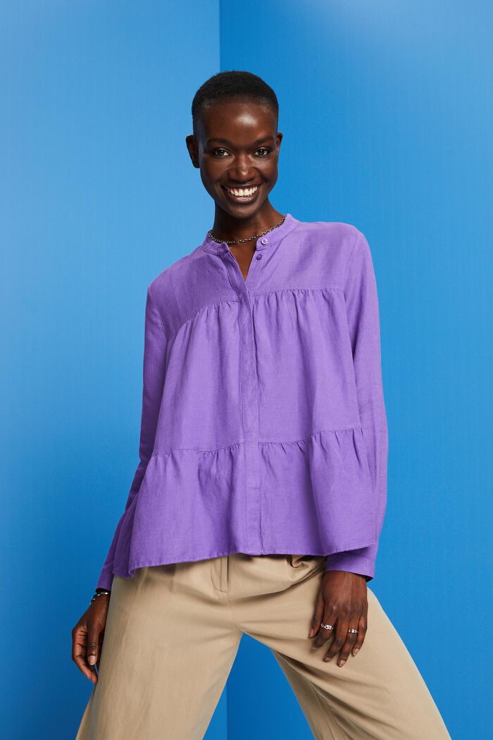 Blusa in misto lino, PURPLE, detail image number 0