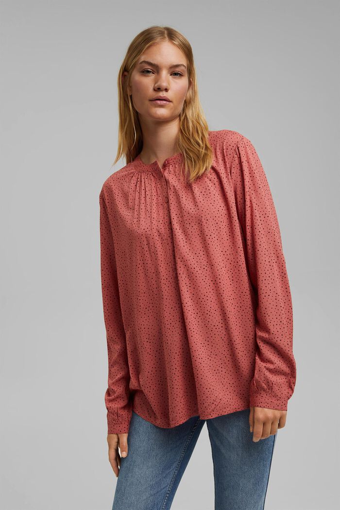 Blusa henley con stampa, LENZING™ ECOVERO™, CORAL, detail image number 0