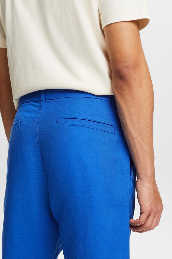 Pantaloni dritti in lino e cotone, BRIGHT BLUE, detail image number 3