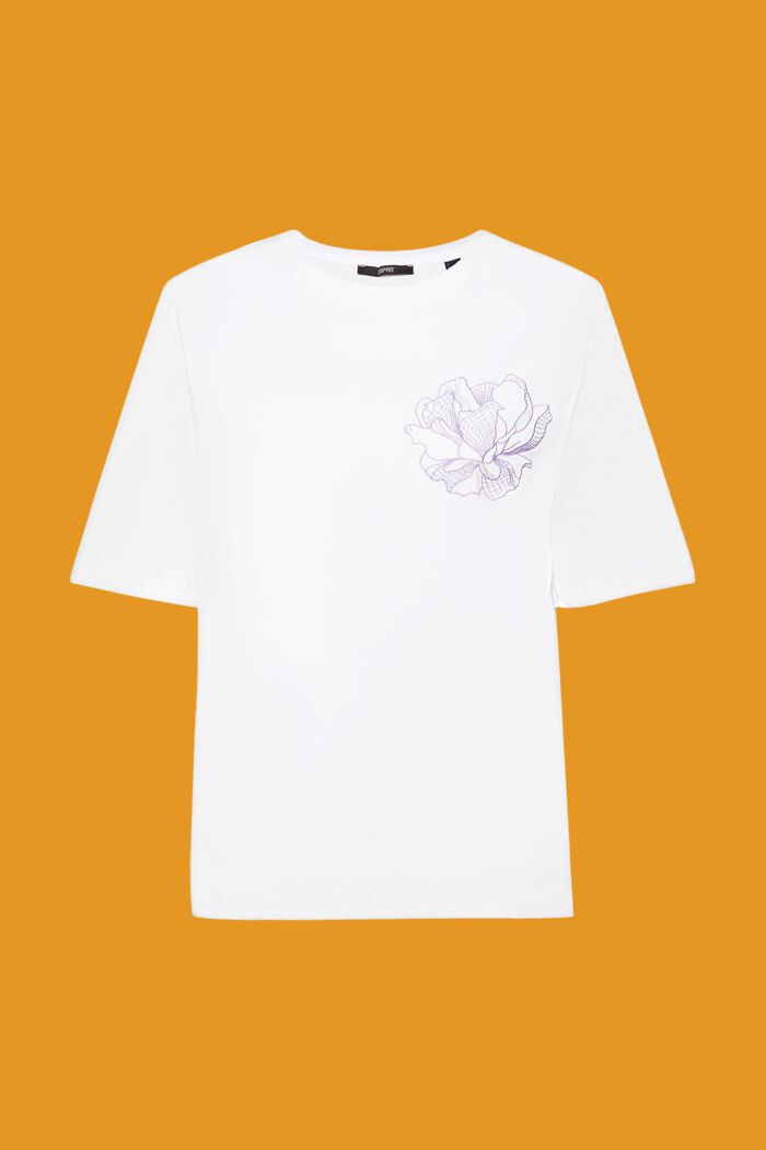T-shirt di cotone con fiore ricamato, OFF WHITE, detail image number 6