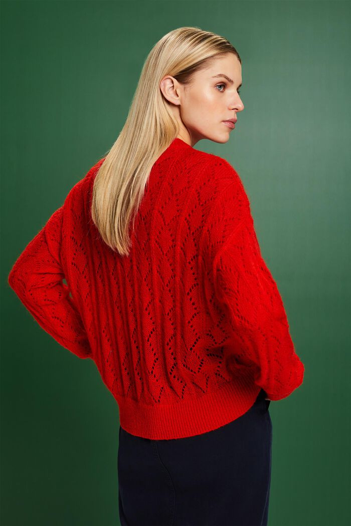 Pullover in misto lana in maglia traforata, RED, detail image number 2